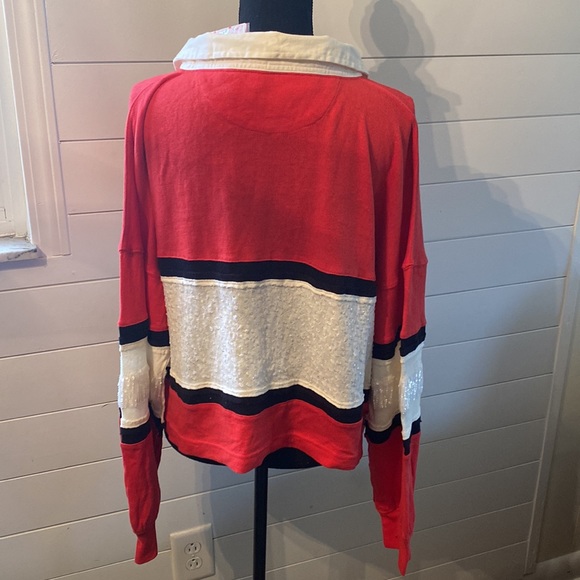 Free People Party Polo Oversized Crop Long Sleeve Top - Picture 6 of 11